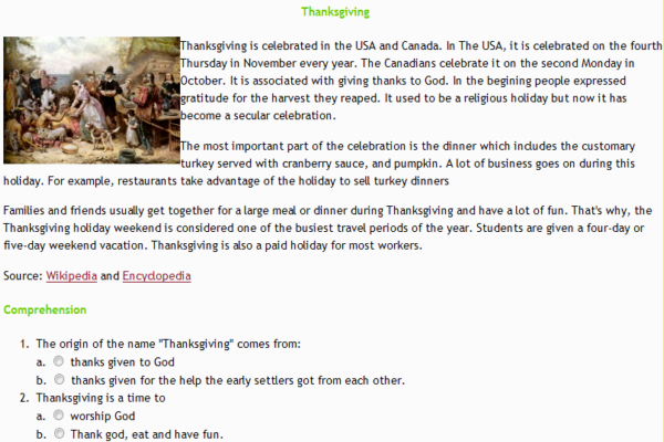 Reading: Thanksgiving | Recurso educativo 34819