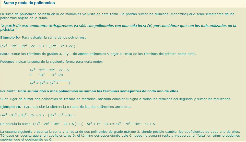 Suma y resta de polinomios | Recurso educativo 36788